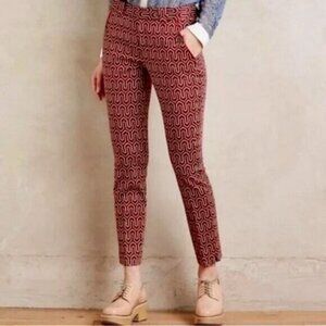 Anthropologie Cartonnier Charlie Skinny Ankle Trouser In Rust Red Cream Size 4